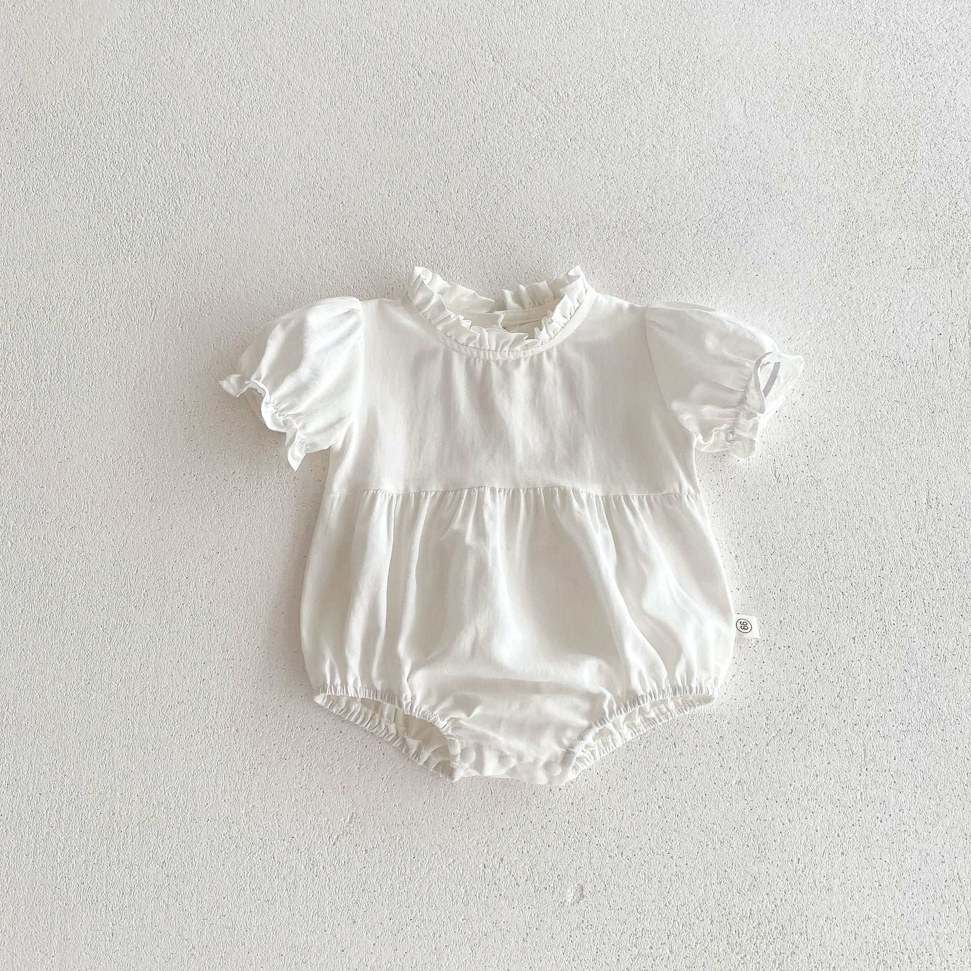 Summer Baby Girls Solid Color Plain Ruffle Neck Onesie-4
