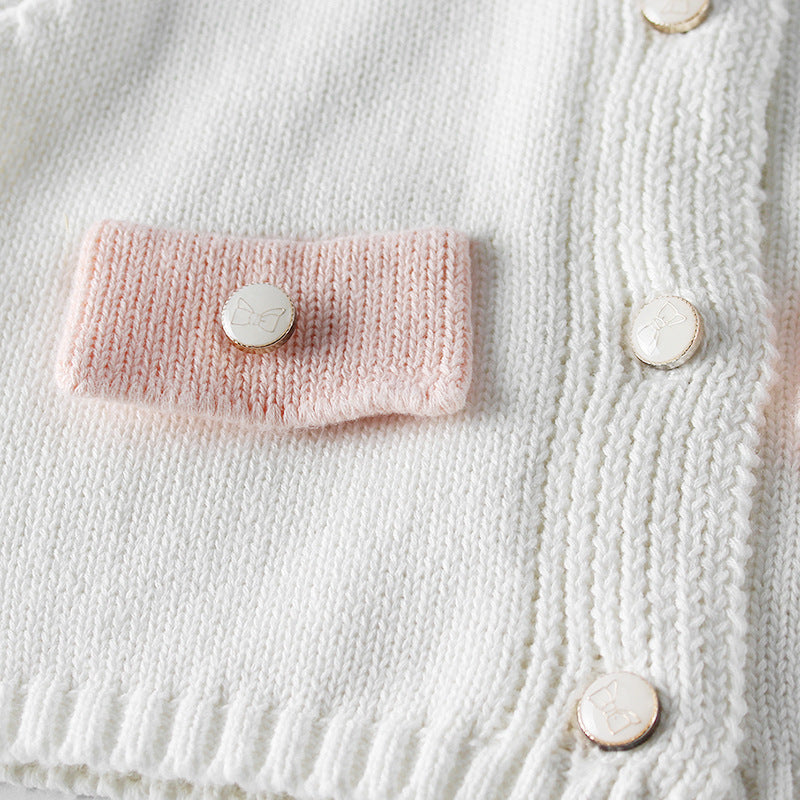 Baby Girl 1pcs Contrast Longsleeve Knit Bodysuit & Cardigan 1-Pieces Sets-4