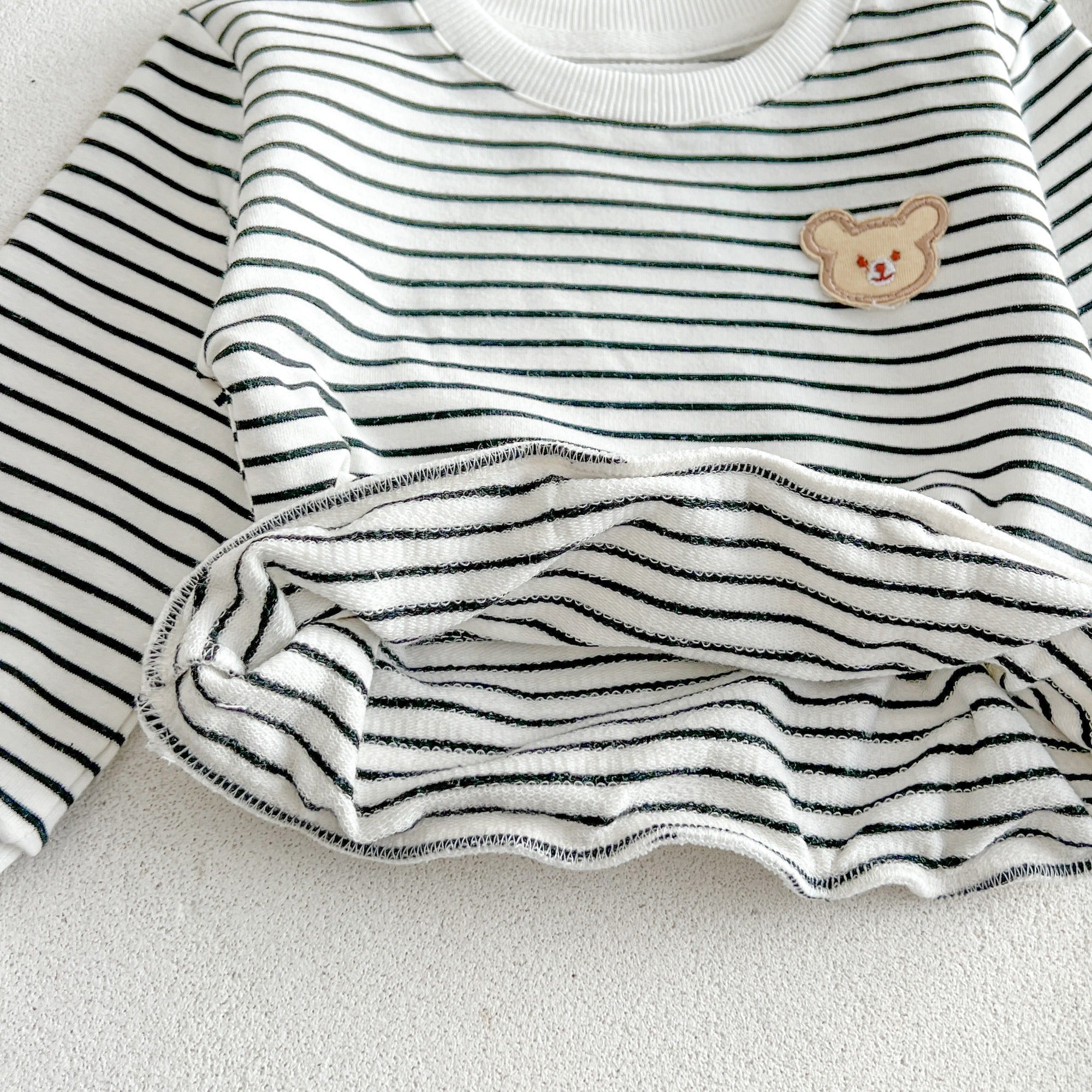 Baby Unisex Striped Pattern Bear Patched Hoodies Combo Pants Sets-4