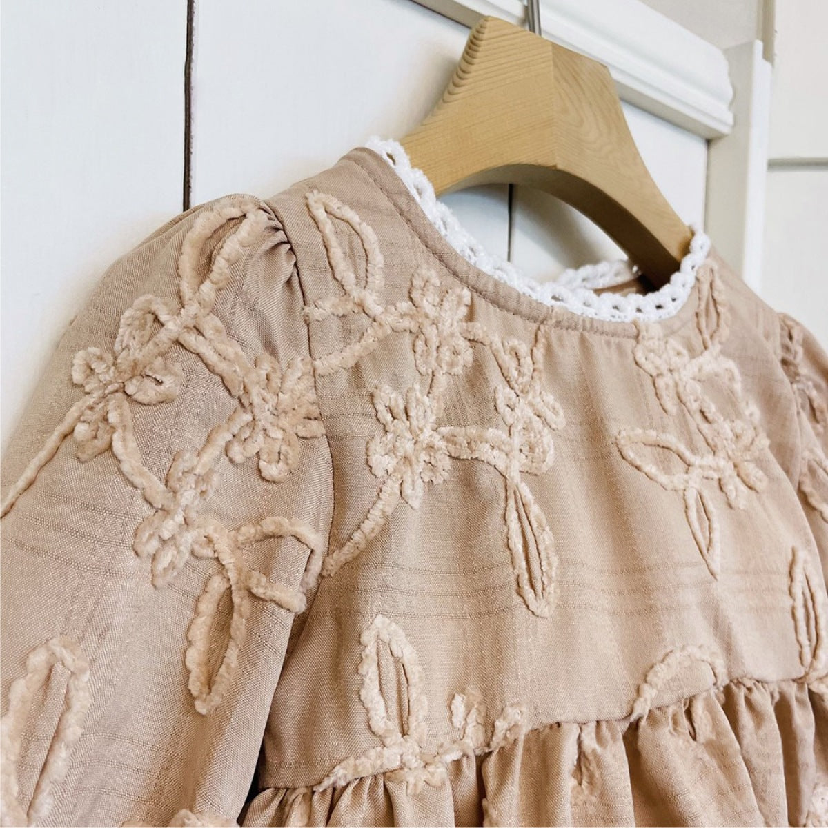 Baby Girl Solid Color Jacquard Embroidery Fashion Dress&Onesie-7