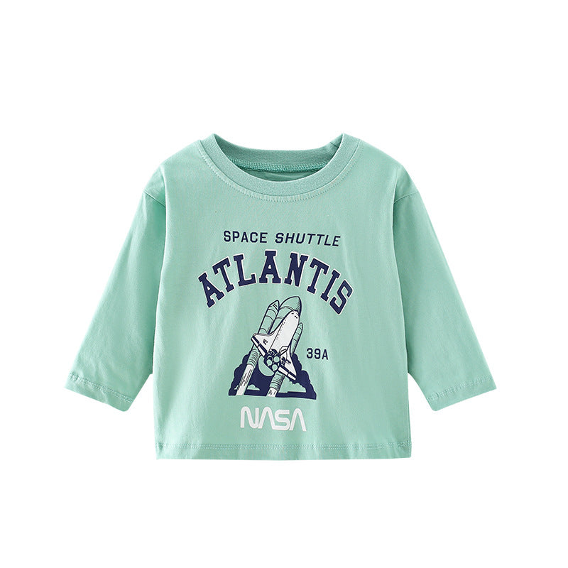 Baby Boy Cool Print Pattern Long Sleeve Soft Cotton Pullover Shirt-0