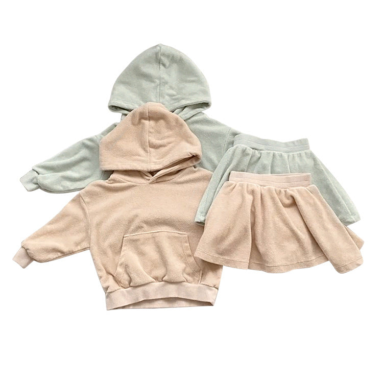 Baby Girl Solid Color Soft Cotton Hoodie With Skirt Sets-4