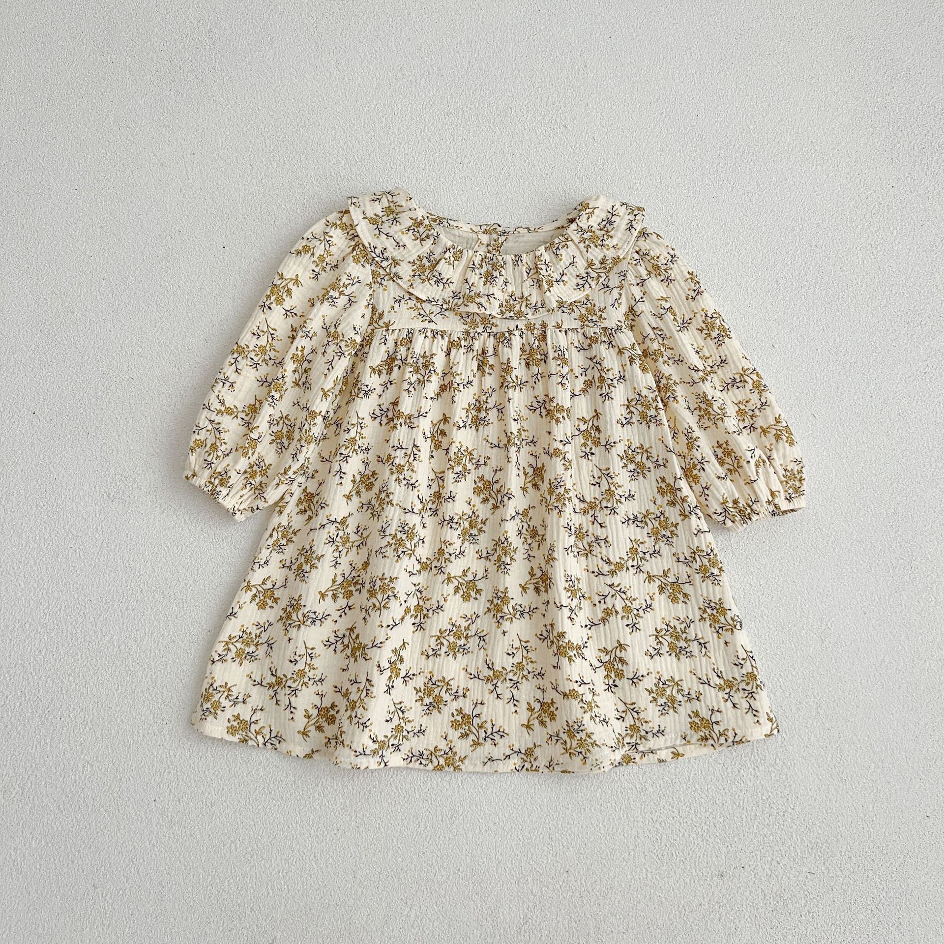 Floral Pattern Ruffle Neck Baby Onesies Dress-4