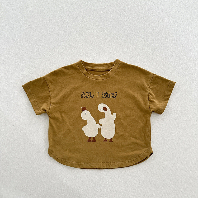 Summer New Arrival Kids Unisex Soft Comfortable Short Sleeves Silly Duck Pattern Top Casual T-Shirt-2