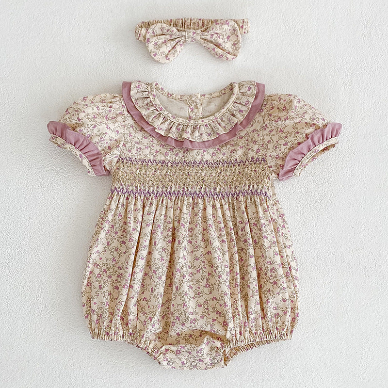 Baby Girl Ditsy Flower Ruffle Neck Dress & Onesies In Summer-4