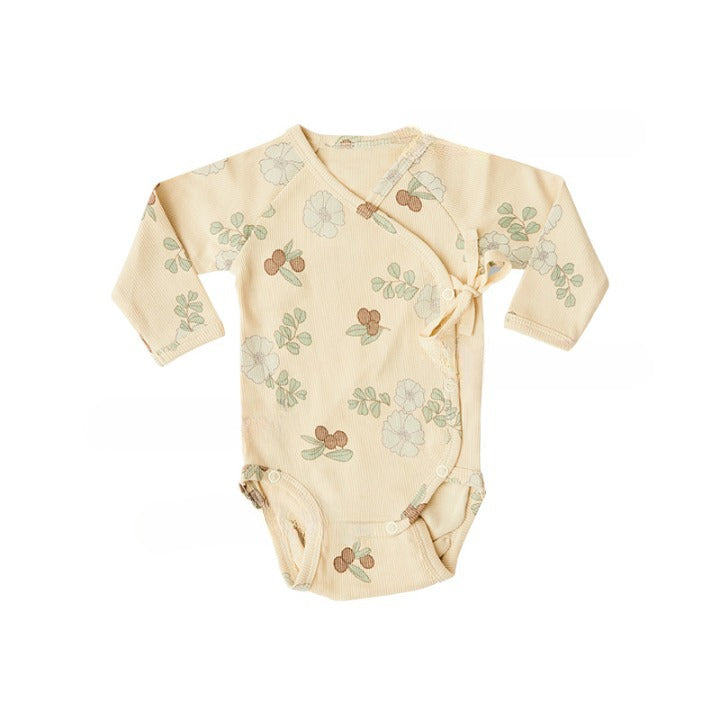 Baby Boy And Girl Flower Pattern Side Belted Design Soft Cotton Onesies-4