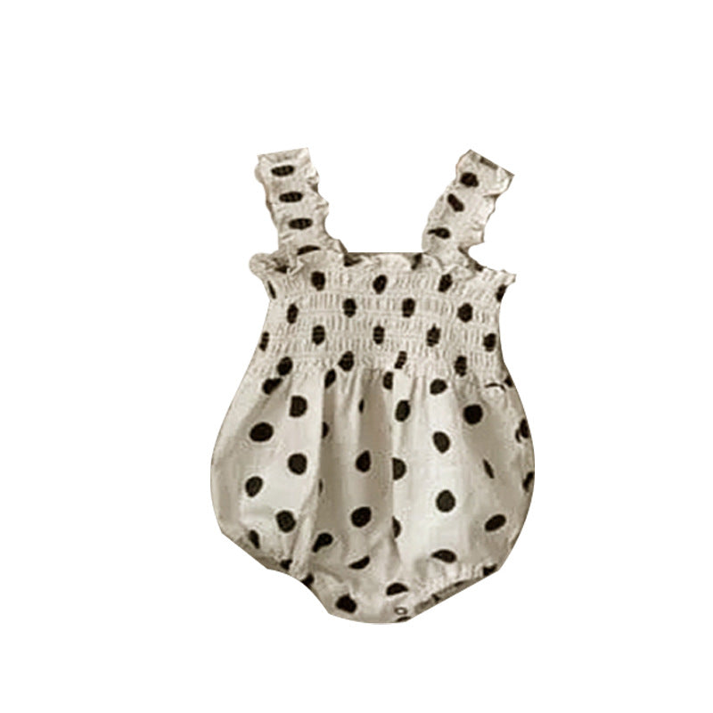 Baby Girl Dot Pattern Sling Onesie & Dress In Summer-4