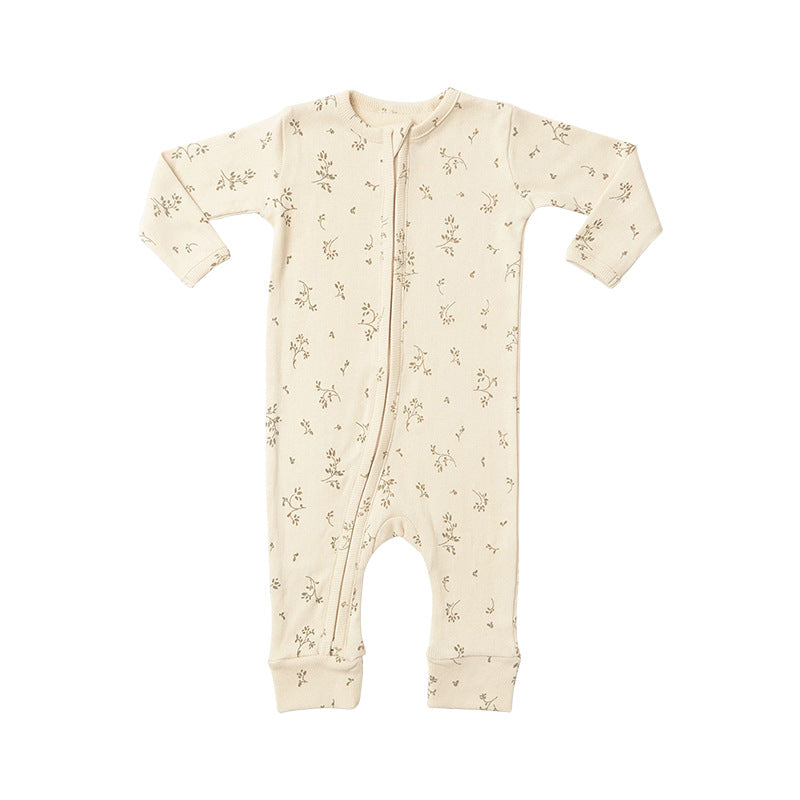 Baby Dinosaur & Floral Print Pattern Zipper Front Design Jumpsuit-4