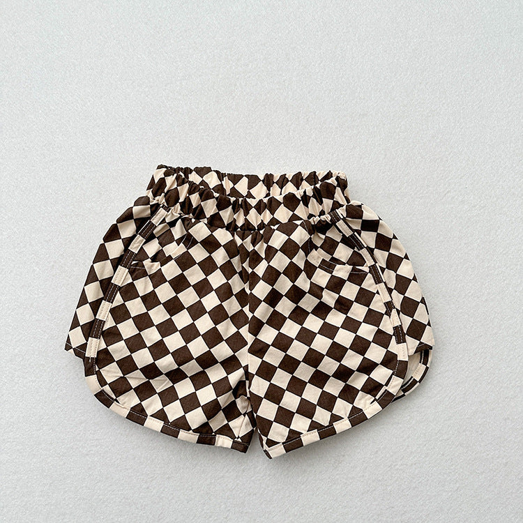 Summer New Arrival Unisex Argyle Geometric Pattern Cotton Shorts-2
