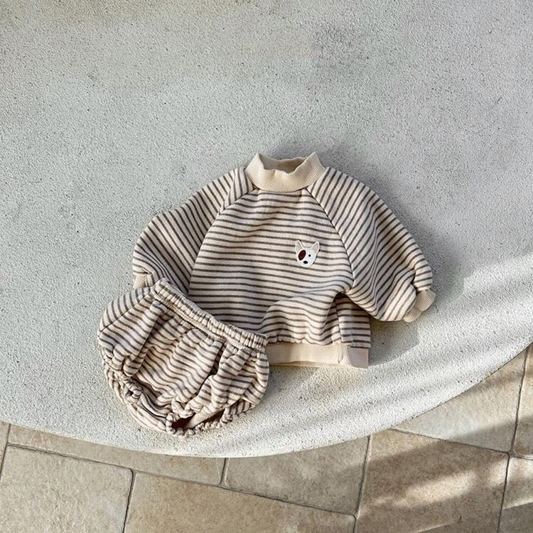 Baby Striped Pattern Hoodies Combo Triangle Shorts Sets-3