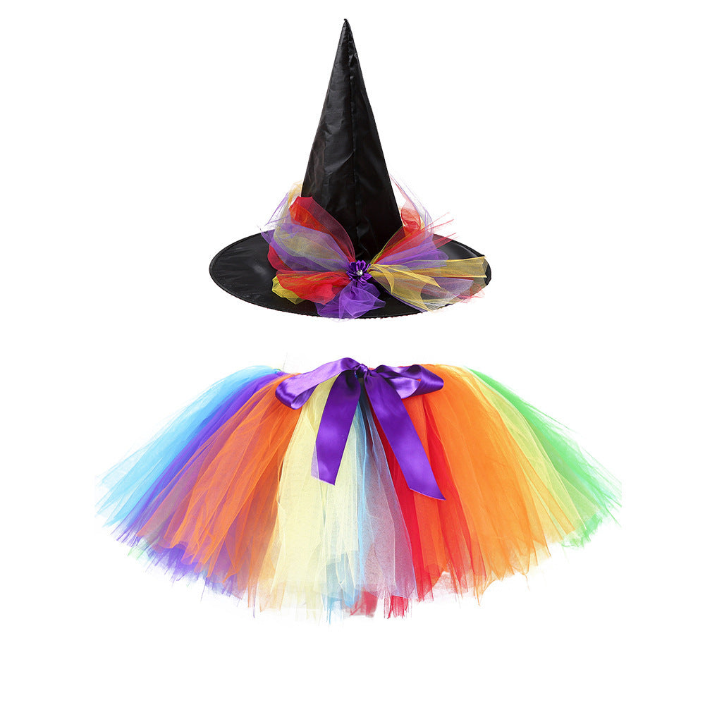 Children’s Halloween Witch Cosplay Hat Skirt Wings 1-Piece Sets-4
