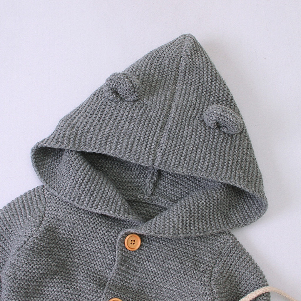 Baby Baby Cable Knitted Pattern Button Front Design Long Sleeve Warm Rompers & Hat-5