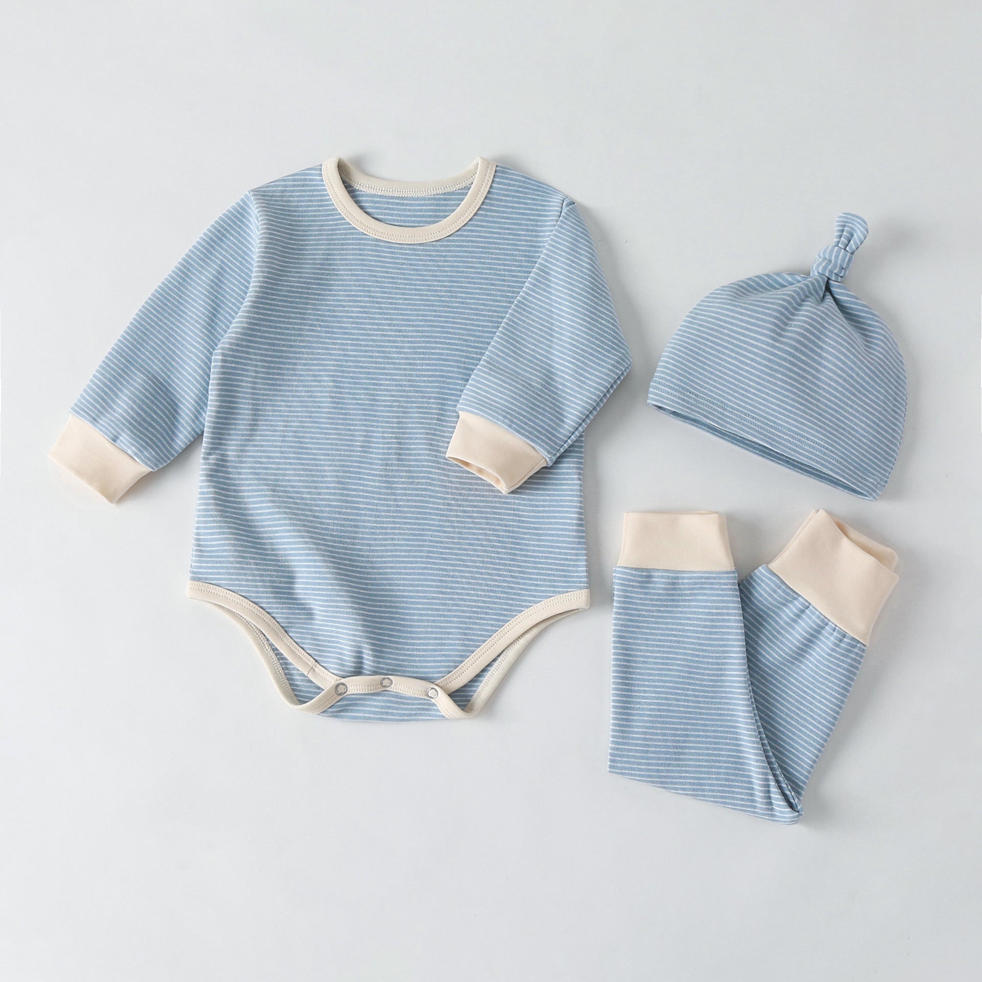 Baby Striped Graphic Bodysuit Onesies Combo Pants & Hat 3 Pieces Sets Tracksuit-4