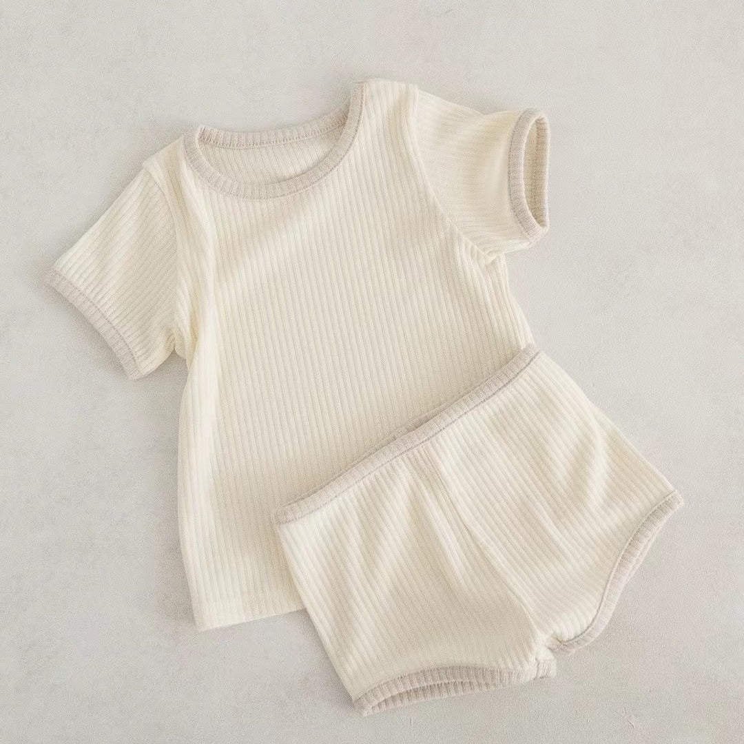 Summer New Arrival Baby Kids Unisex Casual Simple Versatile Short Sleeves Top And Shorts, Clothing Set-4
