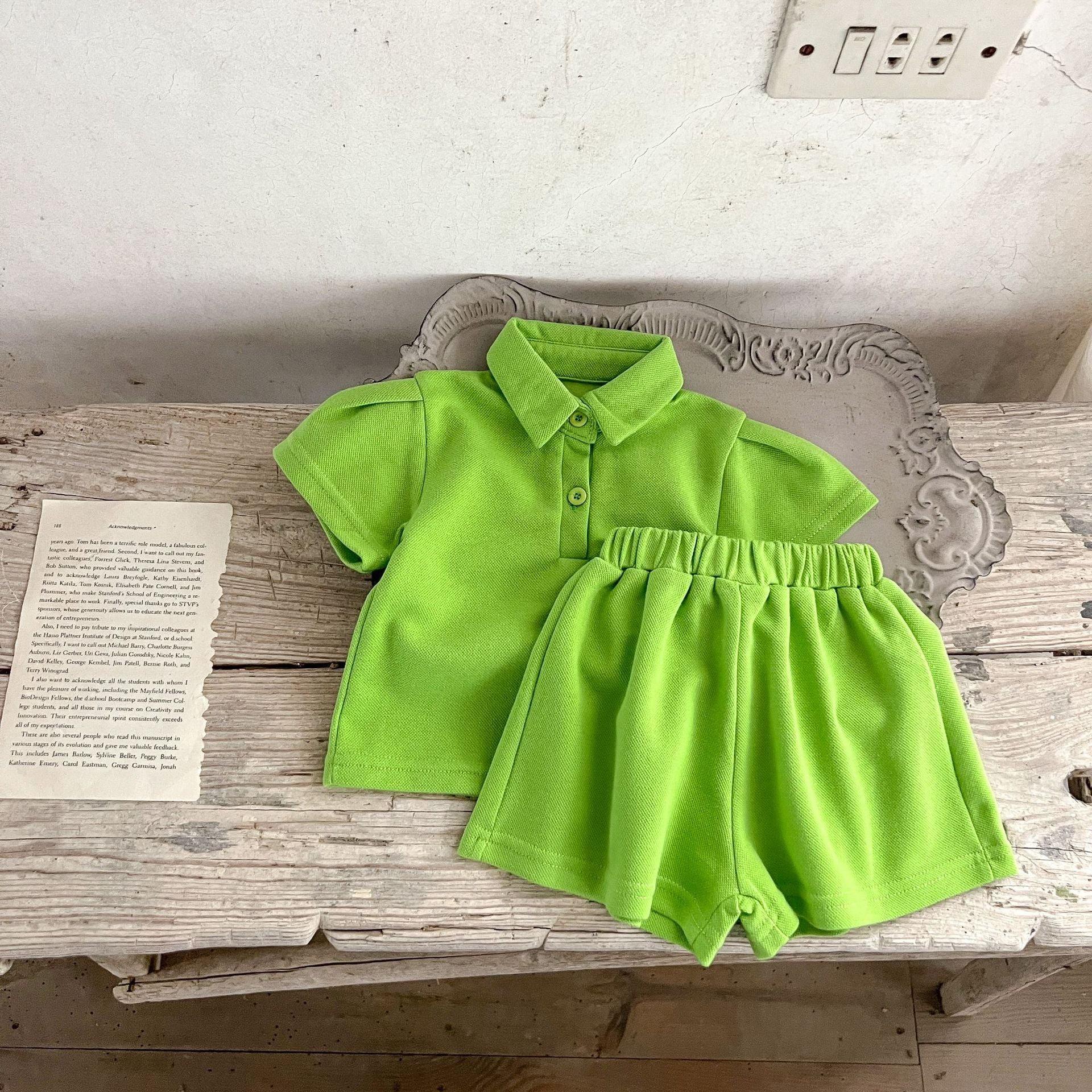 Baby Solid Color Polo Neck Summer Clothing Sets-4