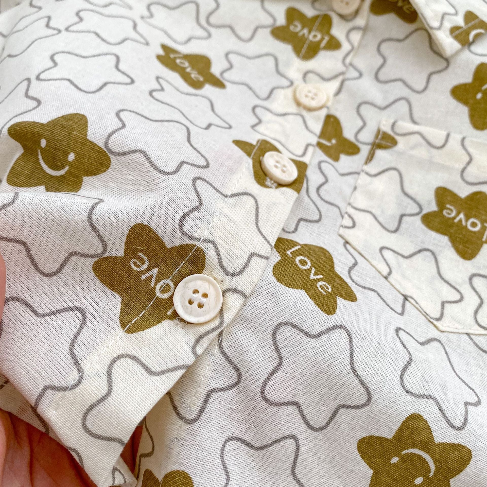 Summer Baby Kids Boys Cat/Star Pattern Turndown Collar Shirt And Shorts Clothing Set-4