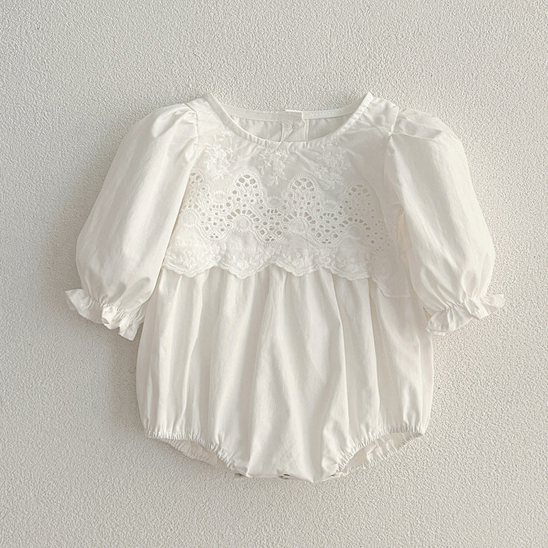 New Spring/Autumn Baby Onesies And Dress For Girls With White Lace Trim – Princess Sister Matching Set-4