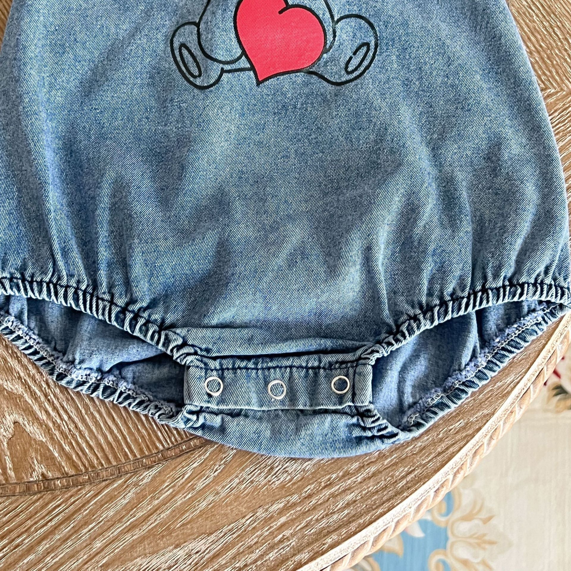 Baby Cartoon Bear Pattern Fashion Denim Strap Oniesies-4