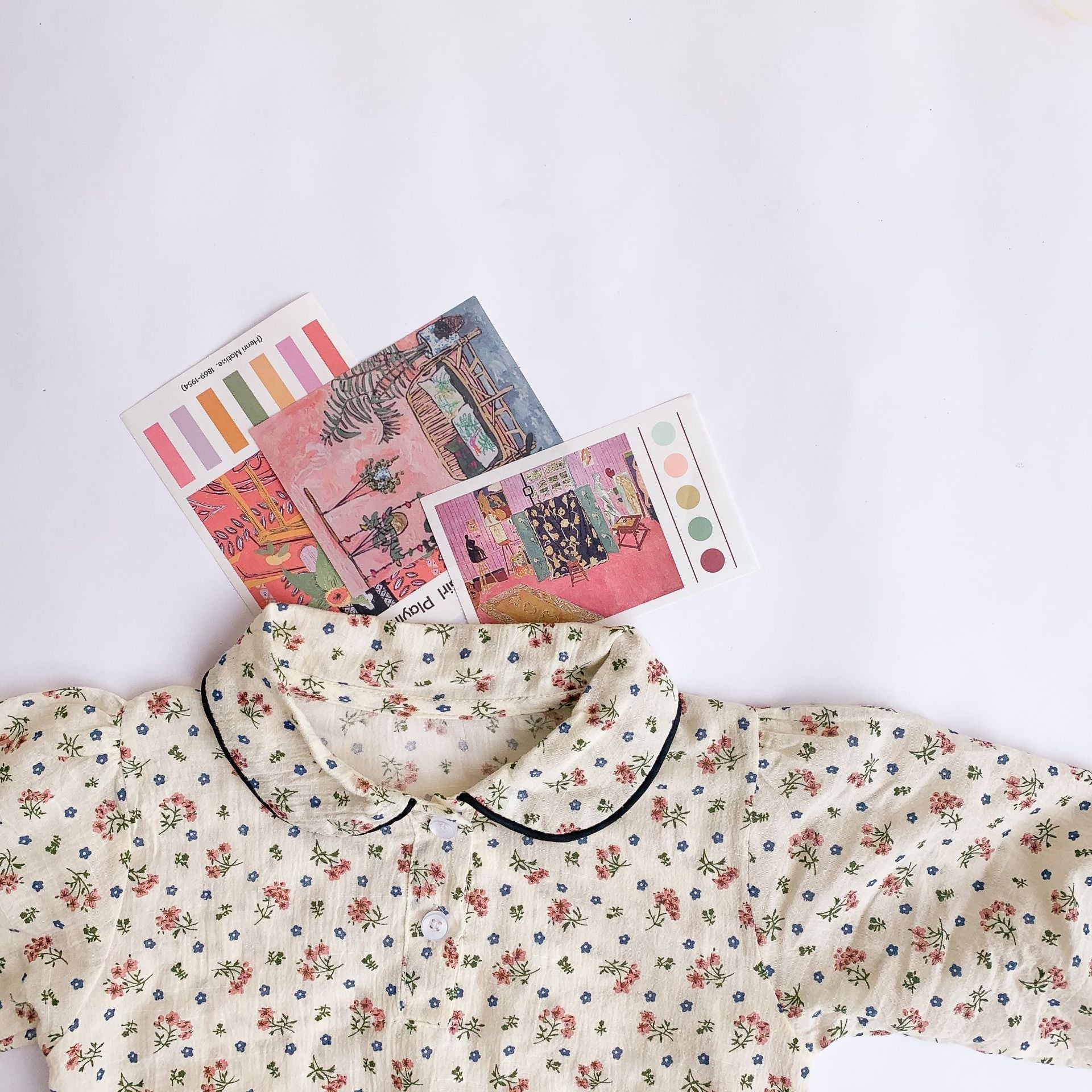 Baby Girl 1pcs Ditsy Flower & Cherry Pattern Doll Neck Long Sleeves Bodysuit-4