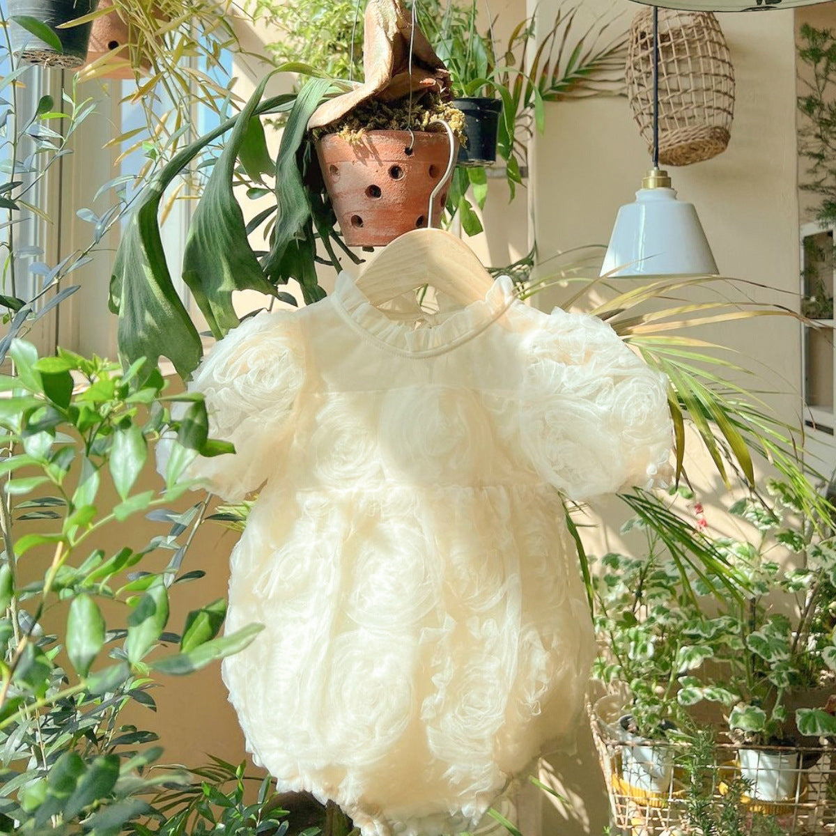 Summer Hot Selling Baby Kids Girls Short Sleeves Ruffle Neck Thin Floral Mesh Princess Dress-4