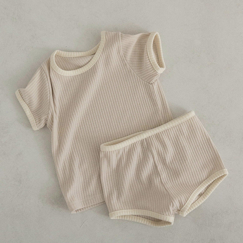 Unisex Solid Color Two Pieces Soft Cotton Clothing Sets-4