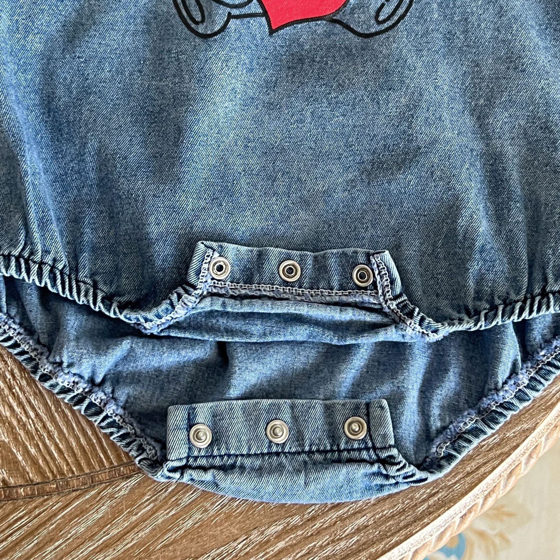 Baby Cartoon Bear Pattern Fashion Denim Strap Oniesies-5