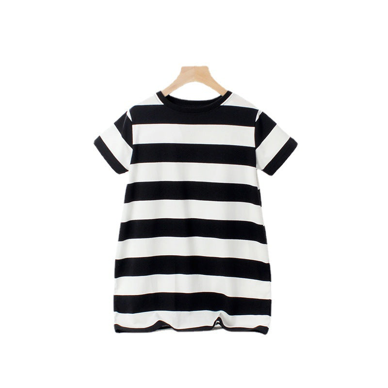 Baby Striped Pattern Short Sleeve Crewneck Dress-5