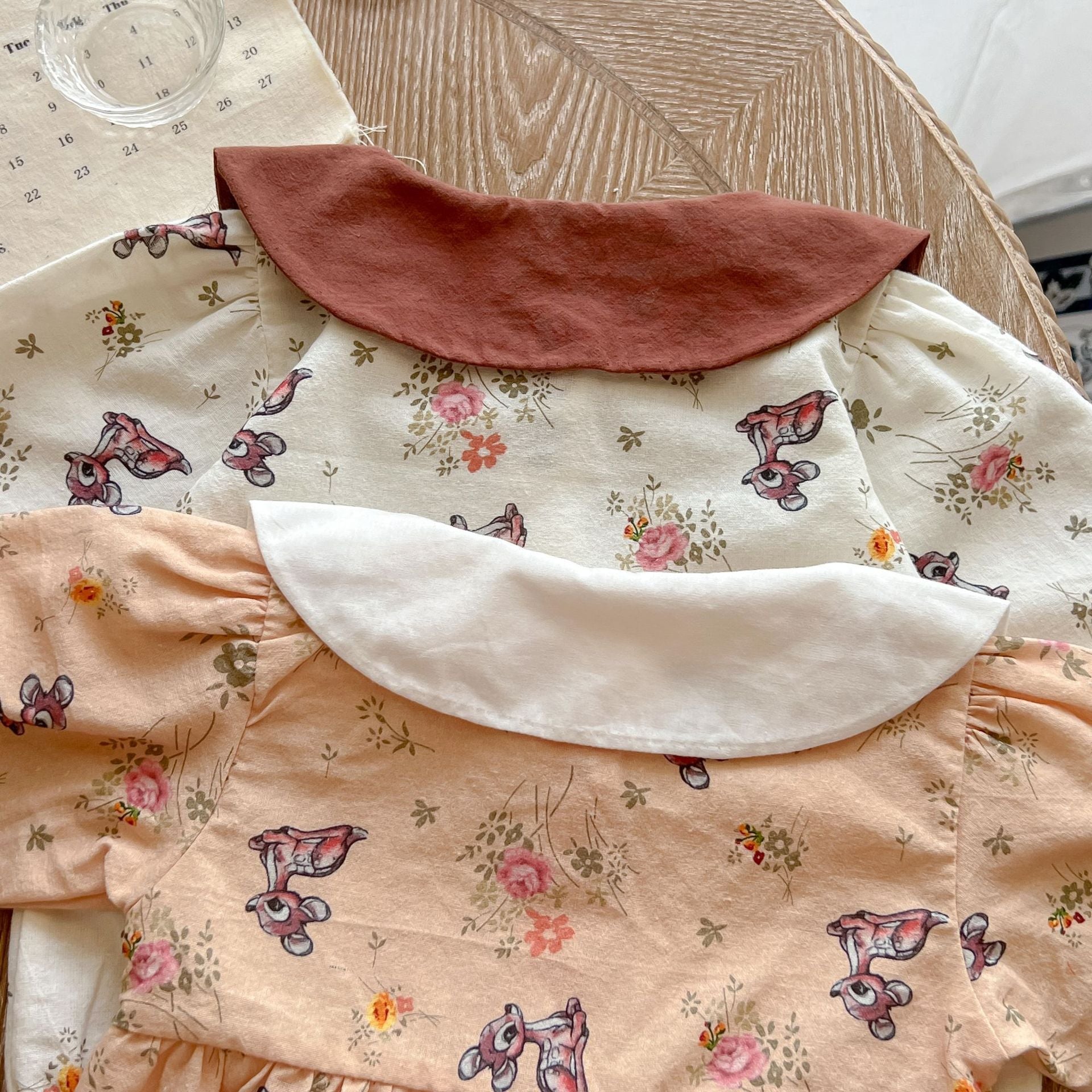 Baby Girl Flower & Deer Pattern Doll Neck Cotton Bodysuit-5