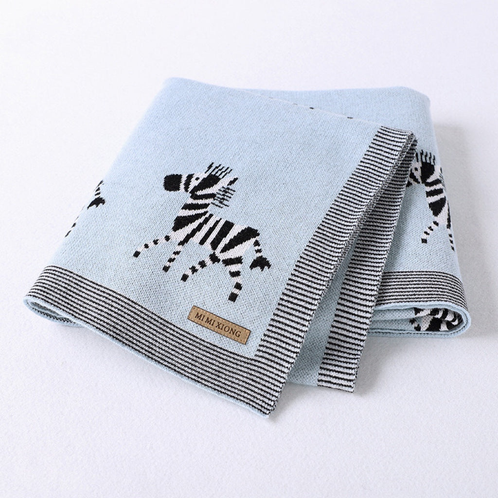 Kids Cartoon Animal Embroidery & Striped Pattern Pure Cotton Blanket-5