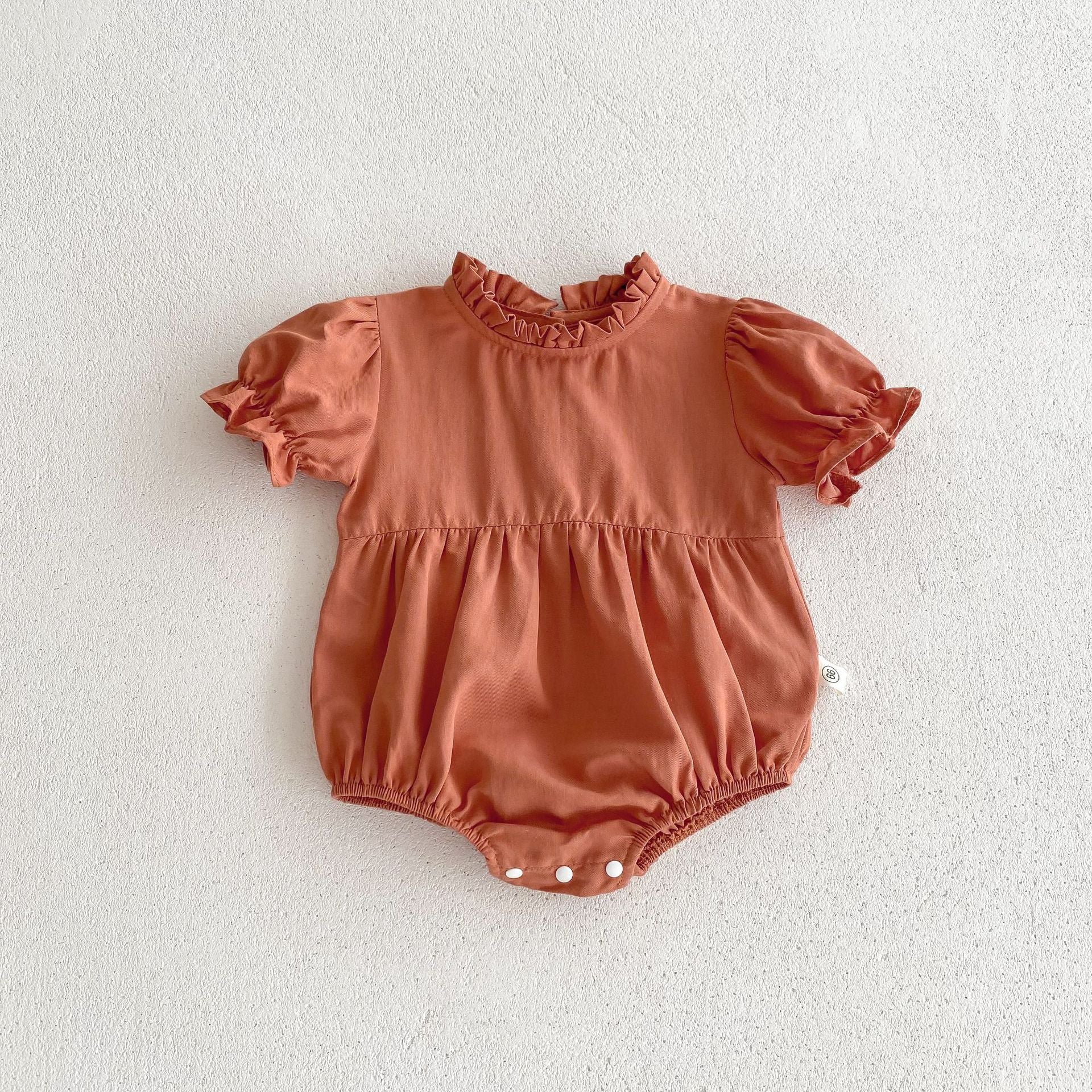 Summer Baby Girls Solid Color Plain Ruffle Neck Onesie-5
