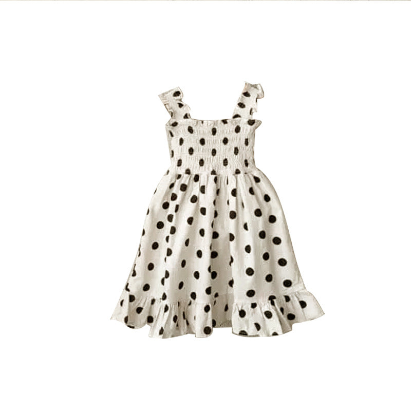 Baby Girl Dot Pattern Sling Onesie & Dress In Summer-5