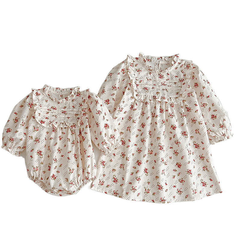 Ditsy Flower Graphic Sisterly Clothes Onesies & Dress-4