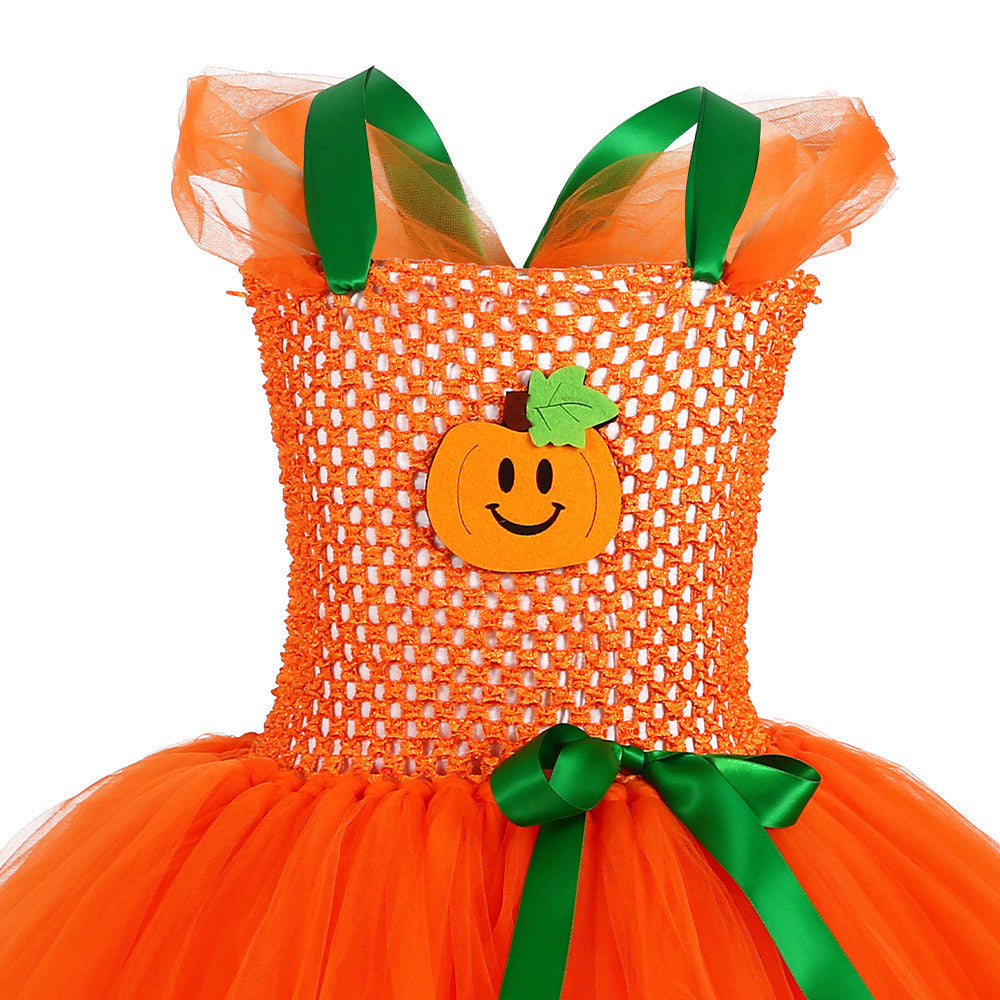 Children’s Halloween Pumpkin Tutu Dress With 3-Pieces Jewelry-5
