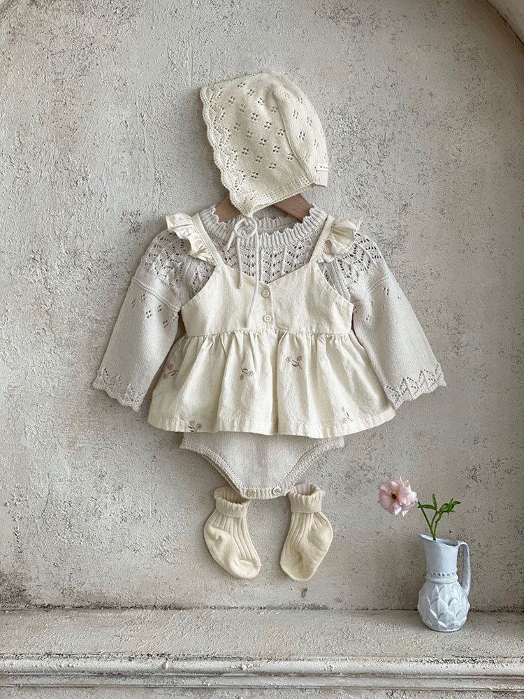 Baby Girl 1pc Floral Embroidered Graphic Ruffle Sling Tops & Shorts Sets-5
