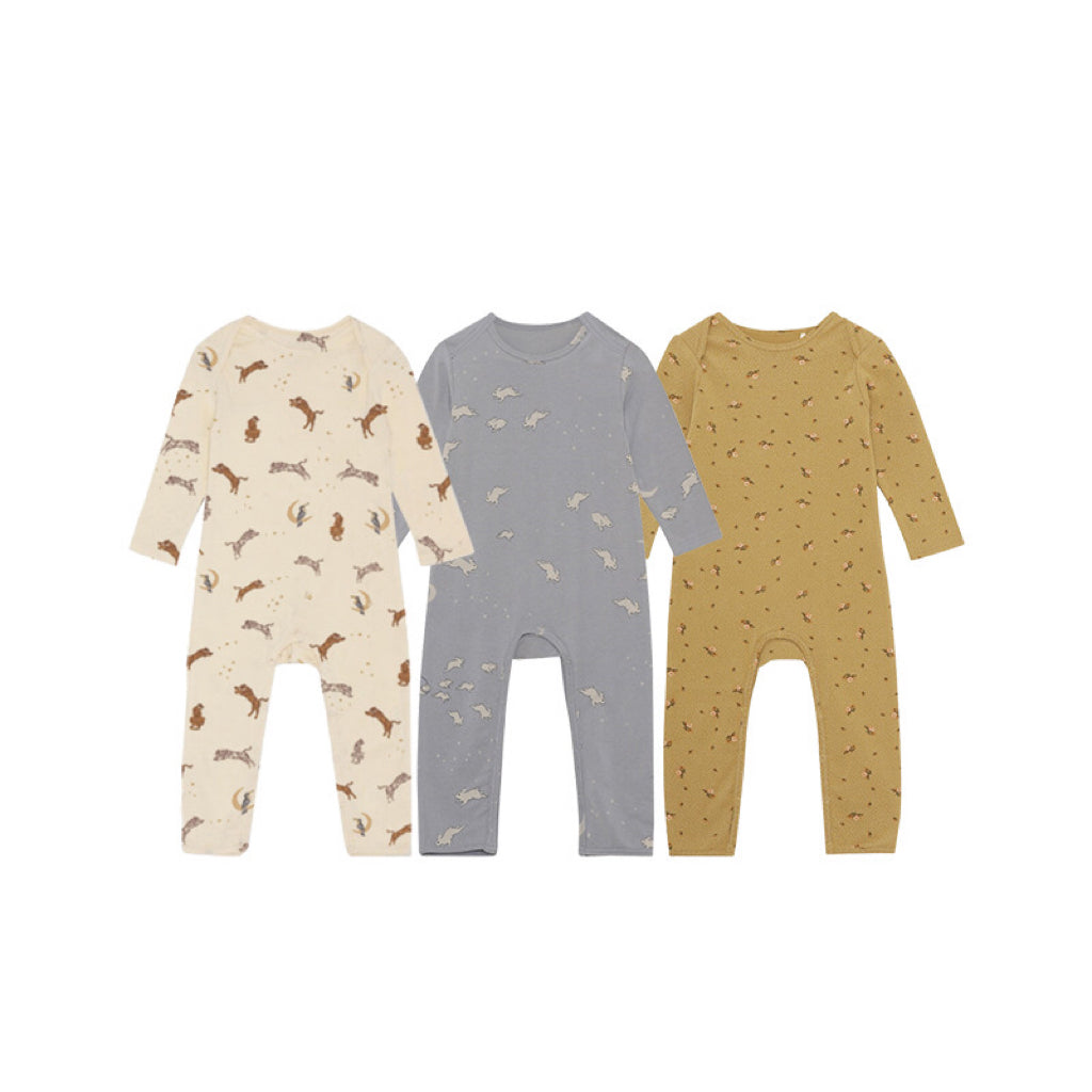 Baby Floral & Animals Print Pattern Long Sleeves Soft Jumpsuit-4