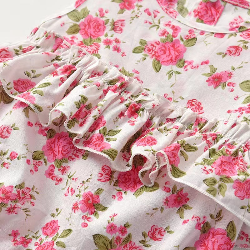 Baby Girl Floral Print Graphic Ruffle Design Sleeveless Onesies & Headband-5