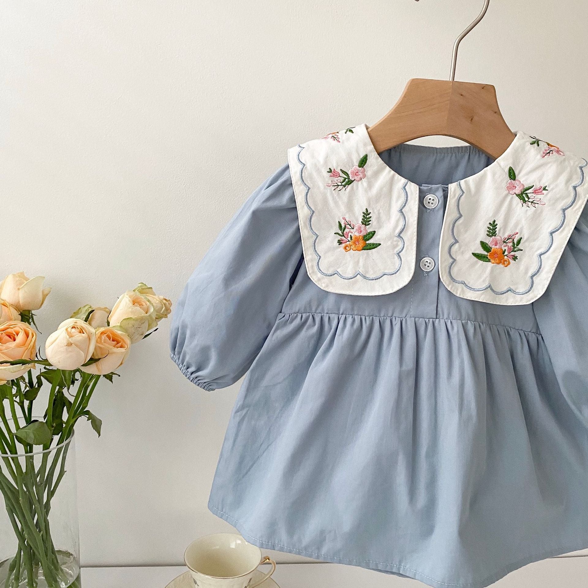 New Arrival Baby Floral Plain Princess Onesie Dress For Girls-4