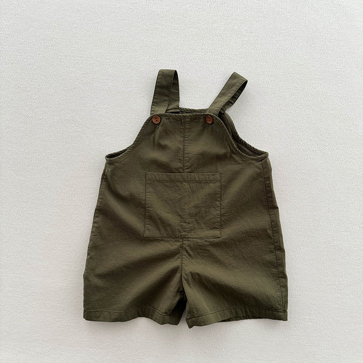 New Arrival Summer Baby Kids Unisex Solid Color Cotton Overalls-2