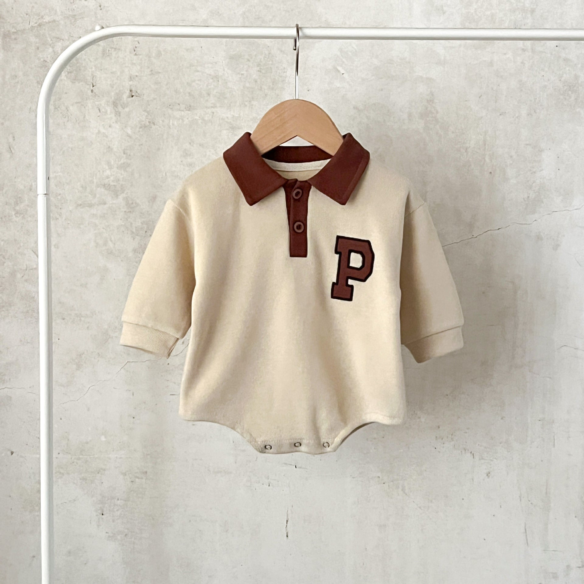 Autumn New Arrival Baby Boys And Girls Letter Pattern Long Sleeves Turn-Down Collar Onesies-0
