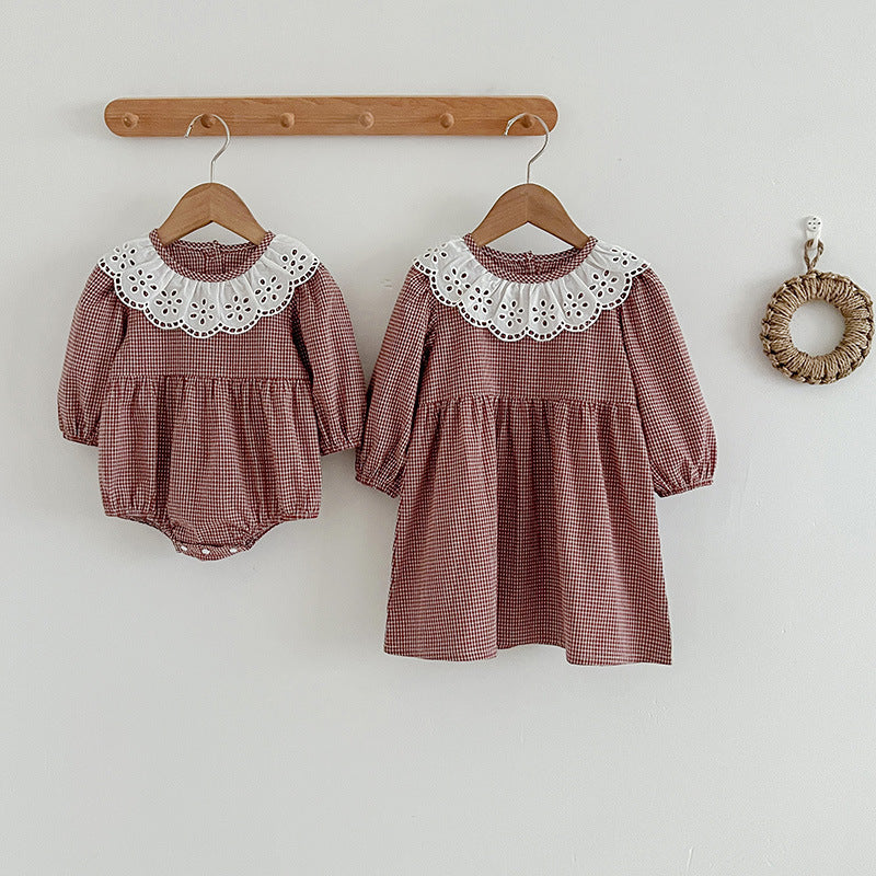 Fashion Lace Collar Long Sleeve Baby Onesies & Girl Dress-0