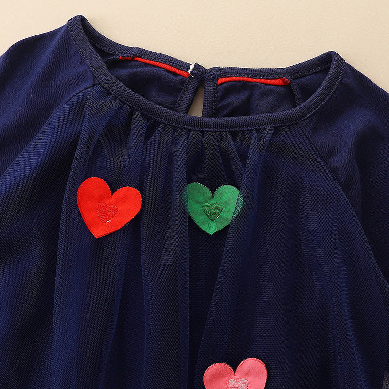 New Arrival Girls’ Long Sleeve Princess Dress For Children, Baby Girls’ Exquisite Heart/Star Mesh Dress-5