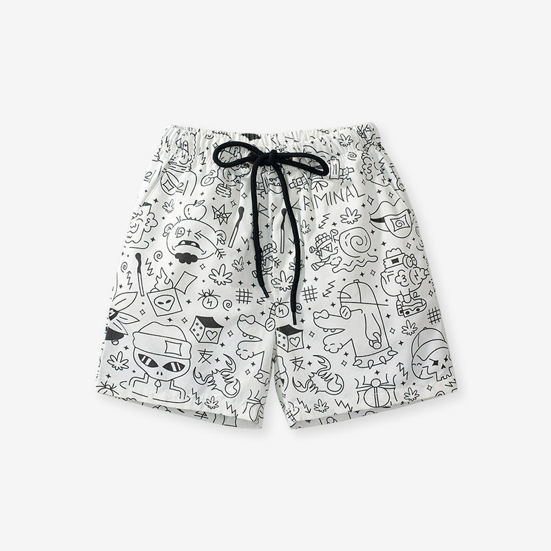 Boys Stylish Doodle Print Casual Shorts-1