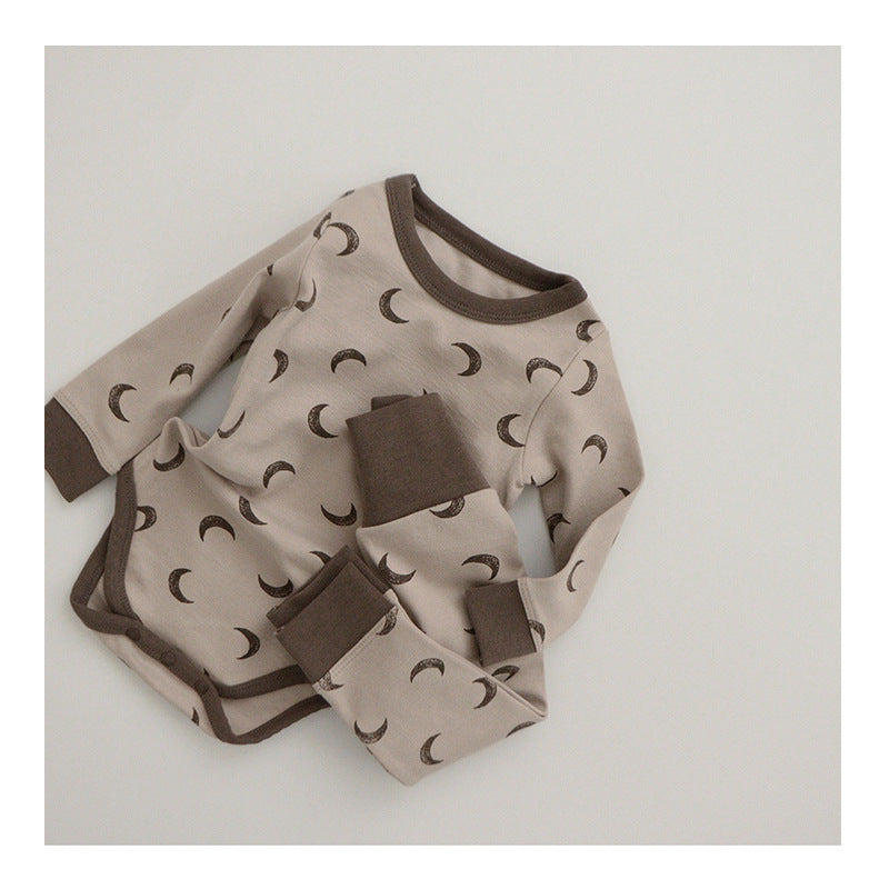 Baby Star & Moon Graphic Cotton Bodysuit Combo Pants Thermal Underwear Sets-5