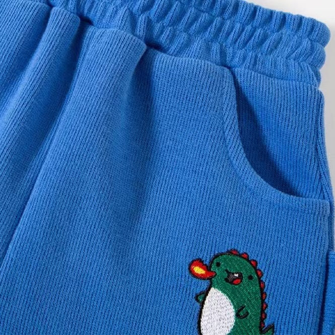Baby Boy Cartoon Dinosaur Embroidered Pattern 3D Horn Patched Design Trousers-5