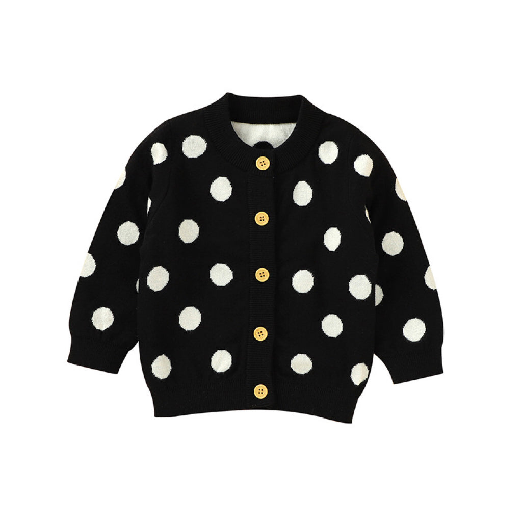 Baby Girl Polka Dot Pattern Single Breasted Design Knitted Lovely Cardigan-4