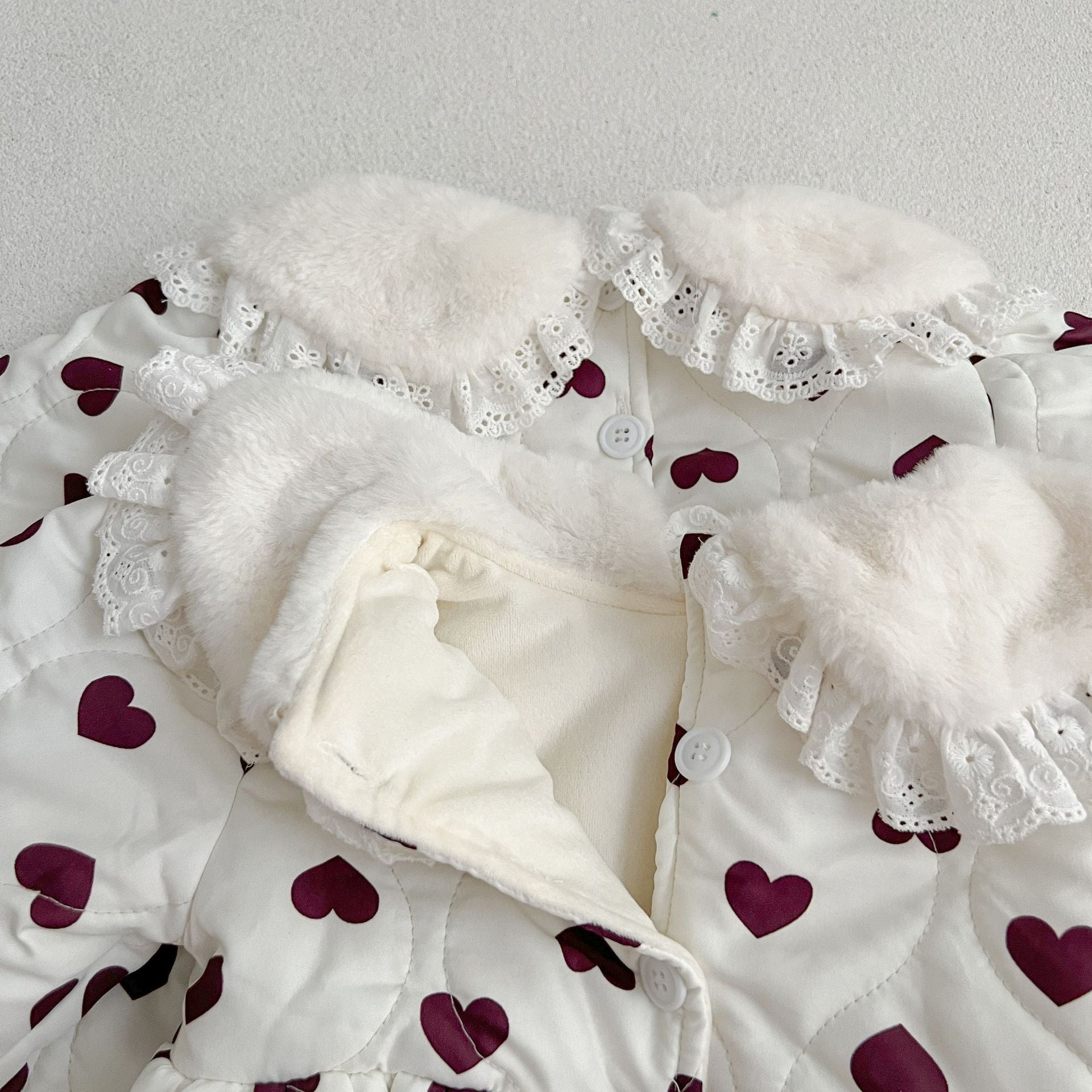 Red Heart Pattern Peter Pan Lace Collar Long Sleeve Fashion Princess Onesies&Dress-5