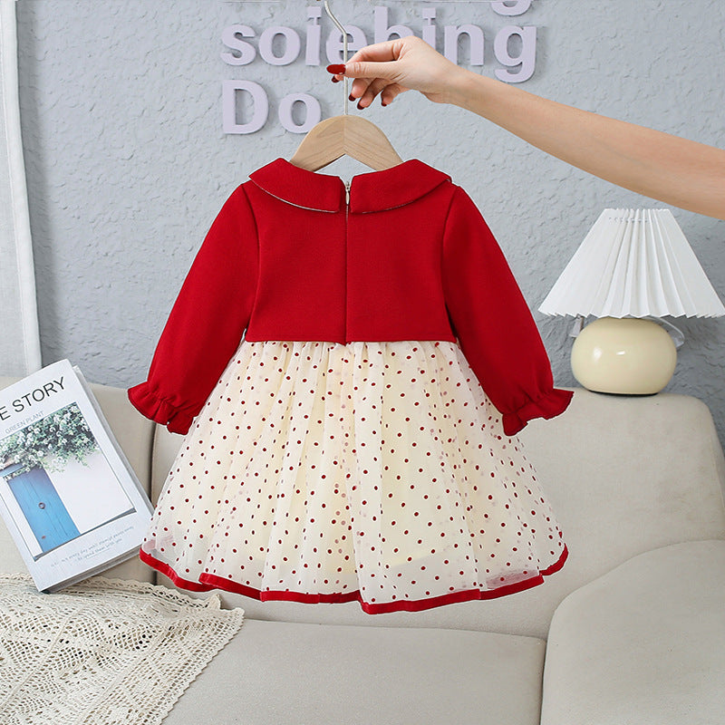 Baby Sweet Style Polka Dot Pattern Dress & Onesies-5