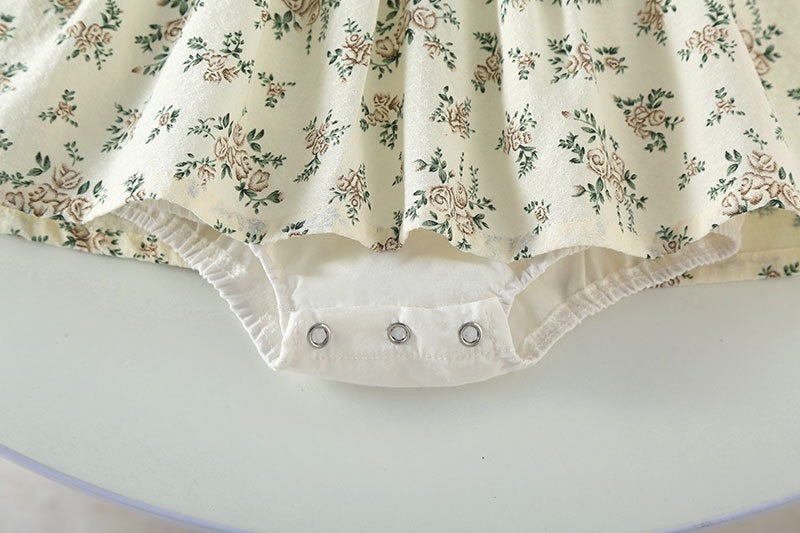 Baby Girl Floral Pattern Round Nek Short Sleeve Onesies Dress-5
