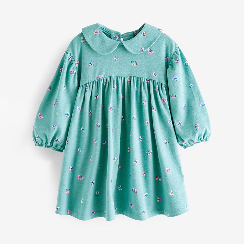 Floral Graphic Doll Neck Cute Dress In Autumn-4