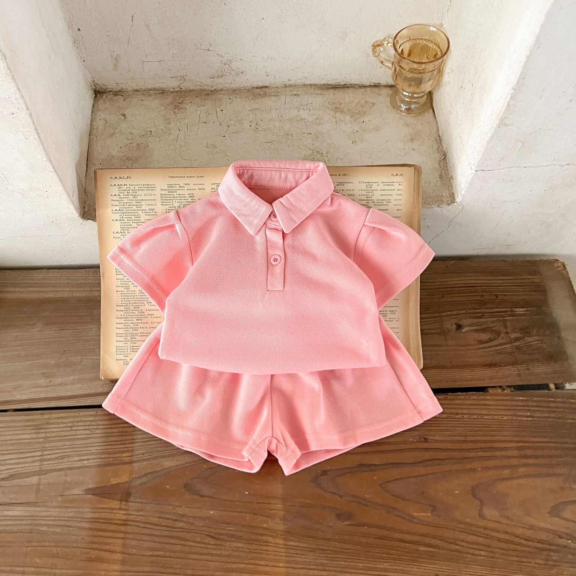 Baby Solid Color Polo Neck Summer Clothing Sets-5